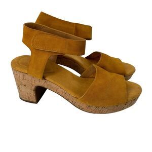 Marigold Yellow Suede Leather Platform Cork Block Heel Sandal Size 9.5 Bohemian